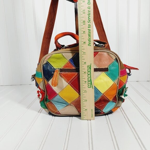Boutique Patchwor Colorful Leather Floral Boho Spring Hand & Crossbody Bag 0168 - Picture 7 of 11